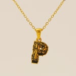 Gold color / 1 Piece Classic Bark Grain Unique Letter P Stainless Steel  Gold Color Unisex Pendant Necklaces Picture16